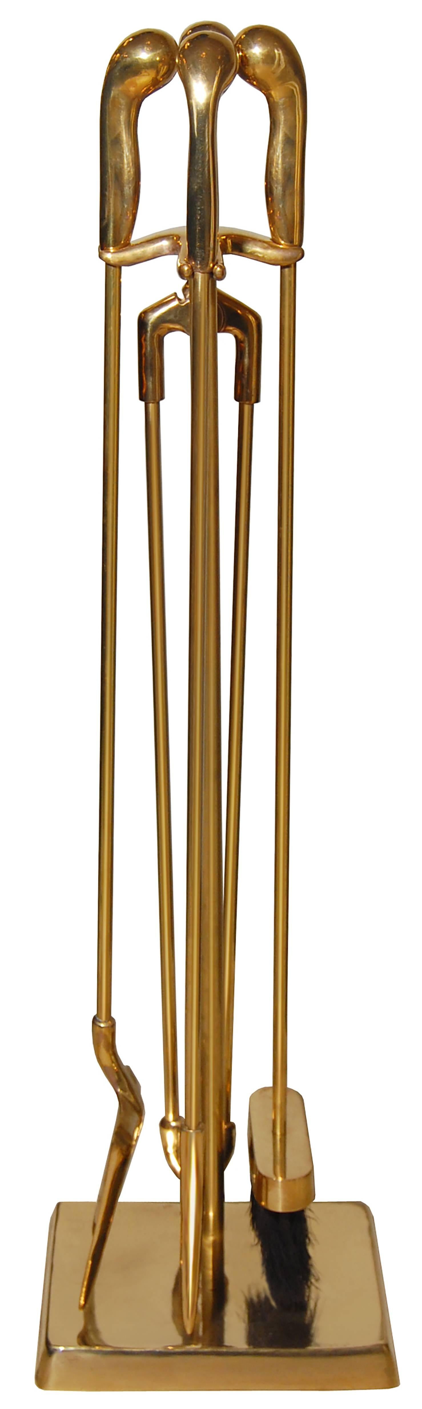 A five piece solid bronze fireplace tool set by Nancy Ruben for Craig Van Den Brulle.

American. 

Made to order. 

Lead time 3 to 4 weeks.