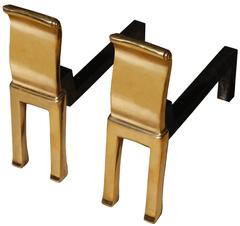Pair of Scroll Cast Bronze Andirons by Nancy Ruben for Craig Van Den Brulle