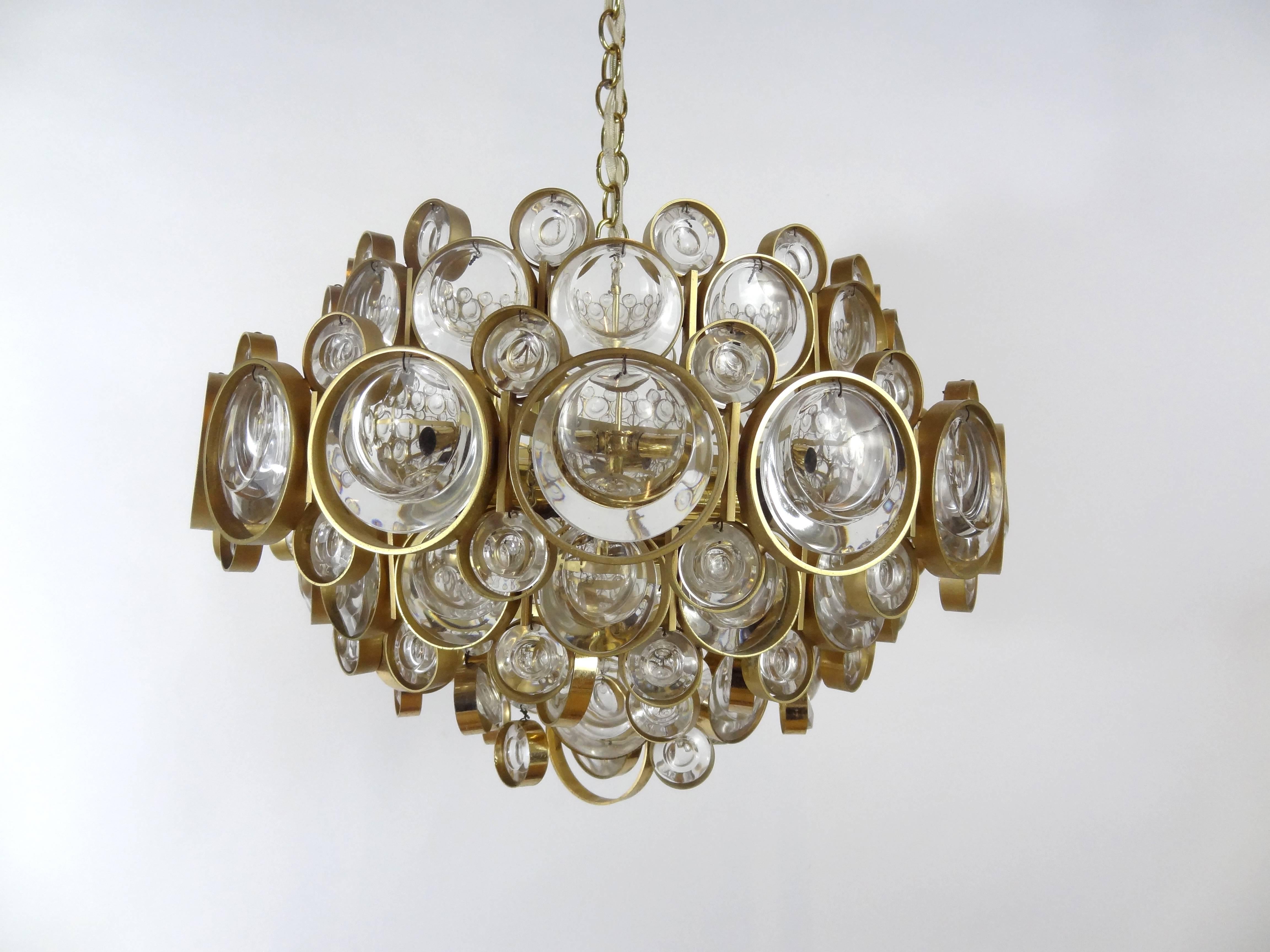 20th Century Gilt Brass and Glass Fixture by Palwa For Sale