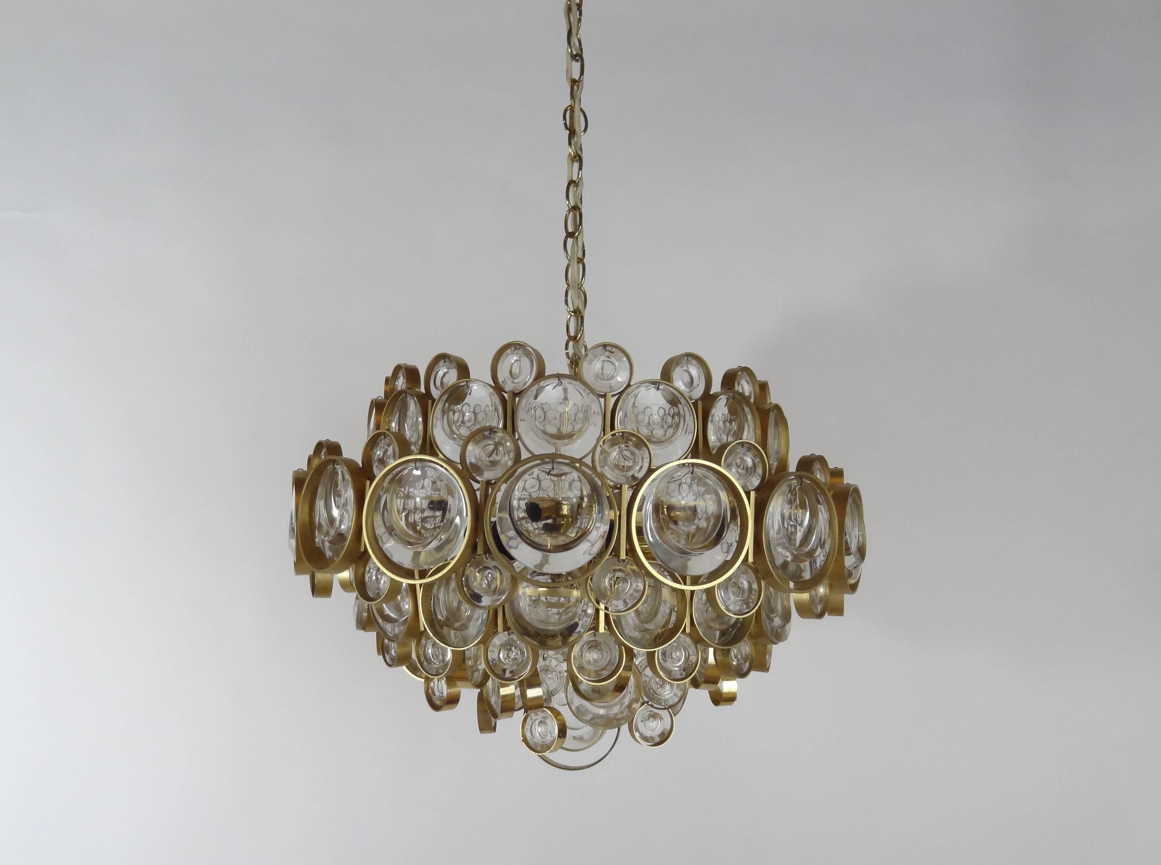 Gilt Brass and Glass Fixture by Palwa In Excellent Condition For Sale In New York, NY