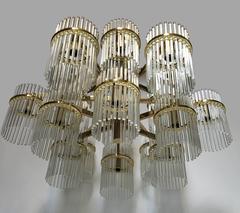 Large 18 Arm Brass and Glass Chandelier by Gaetano Sciolari