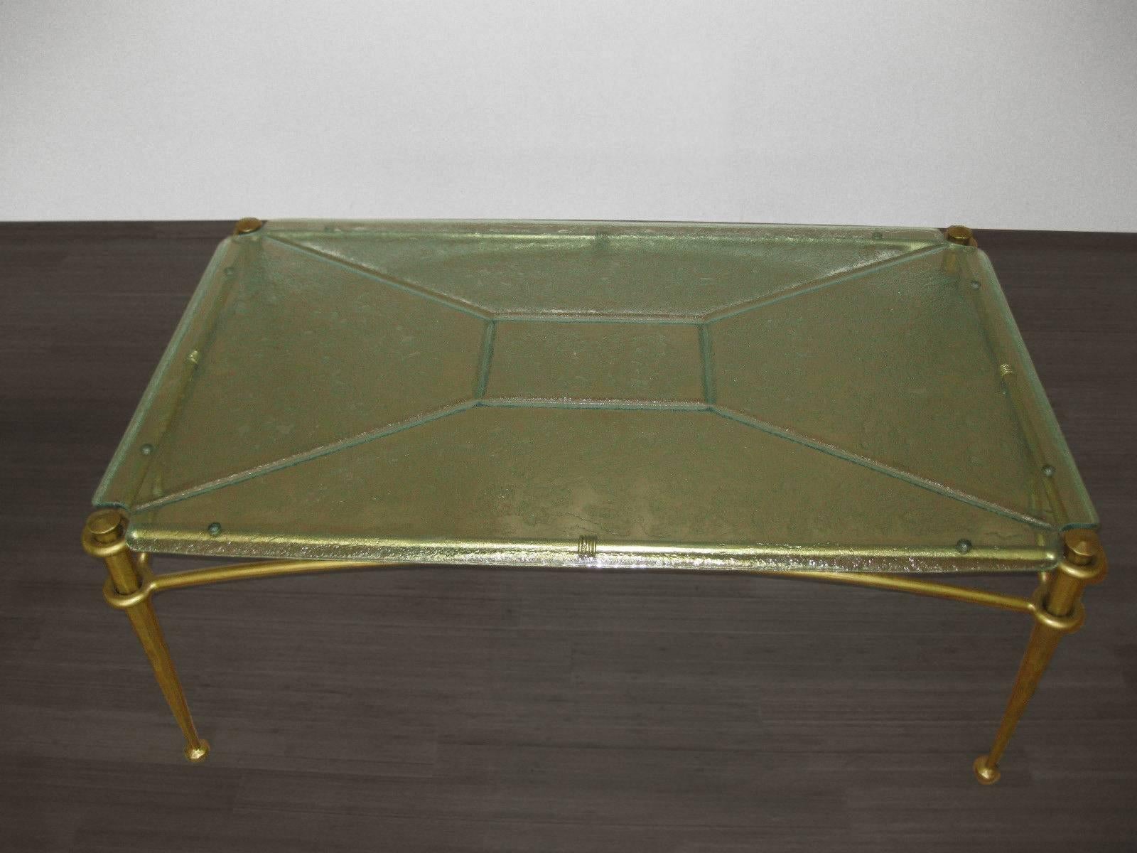 Italian Foraged Bronze and Textured Glass Coffee Table In Excellent Condition For Sale In New York, NY