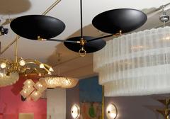 French Brass and Black Enameled Three Arm Chandelier