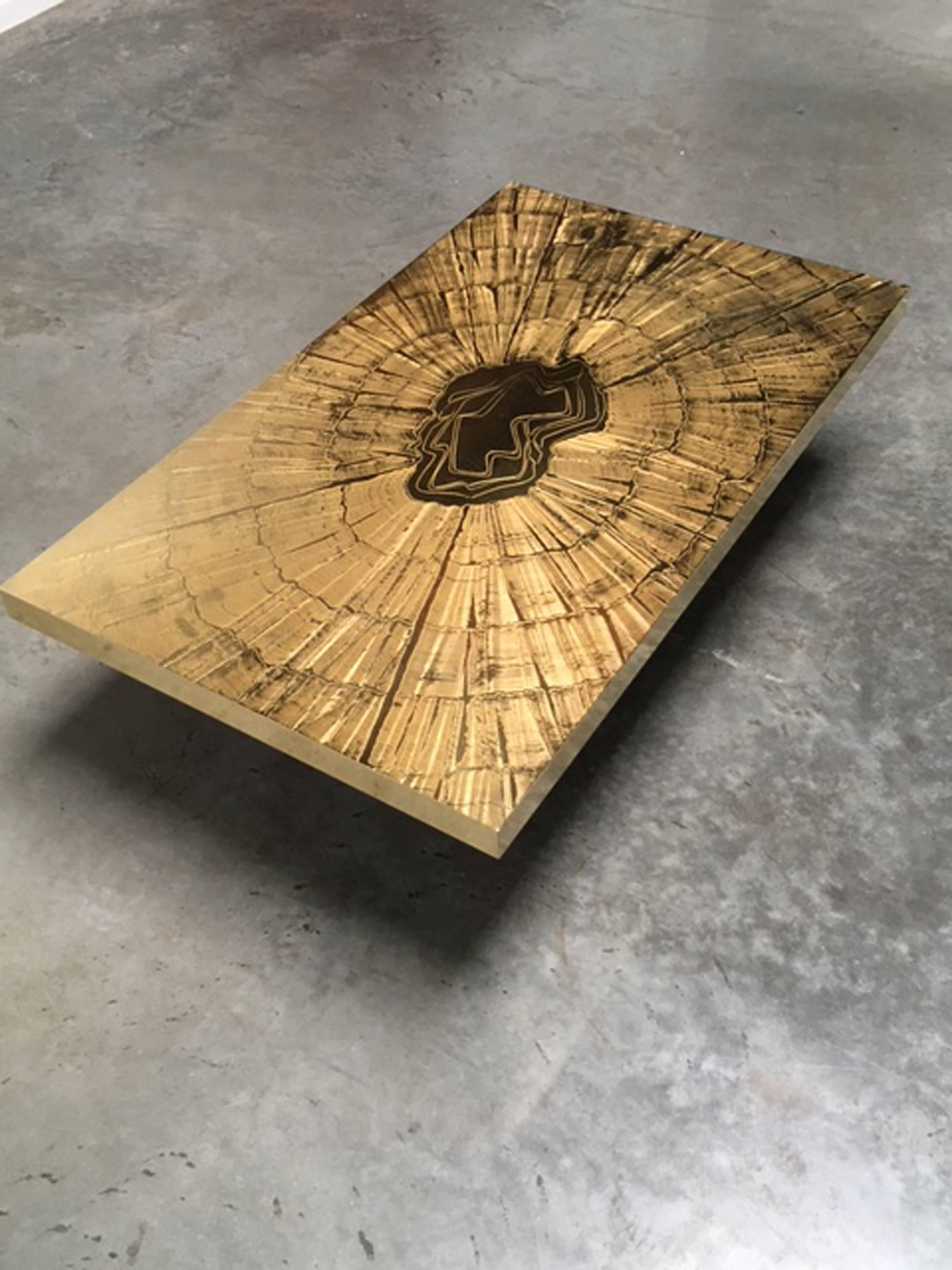 Belgian Etched Bronze Starburst Coffee Table by Lova Creations For Sale