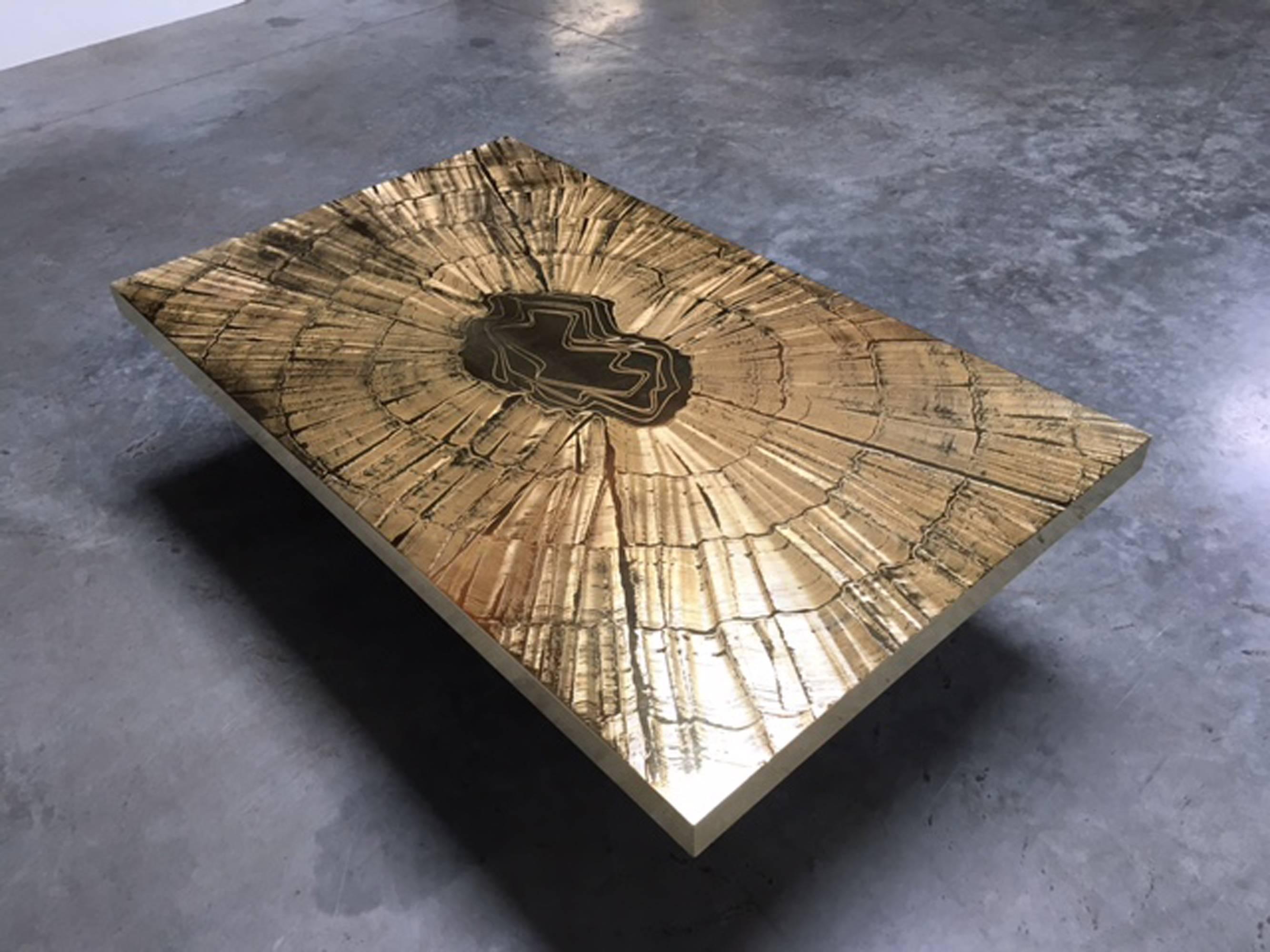 Blackened Etched Bronze Starburst Coffee Table by Lova Creations For Sale