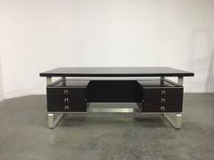 1960's Italian Mahogany and Aluminum Desk