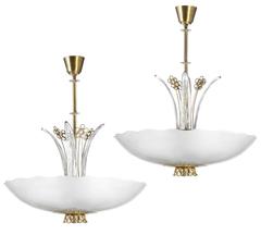 Pair of 1940's Orrefors Glass Chandeliers