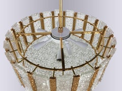 Austrian Textured Glass and Brass Chandelier