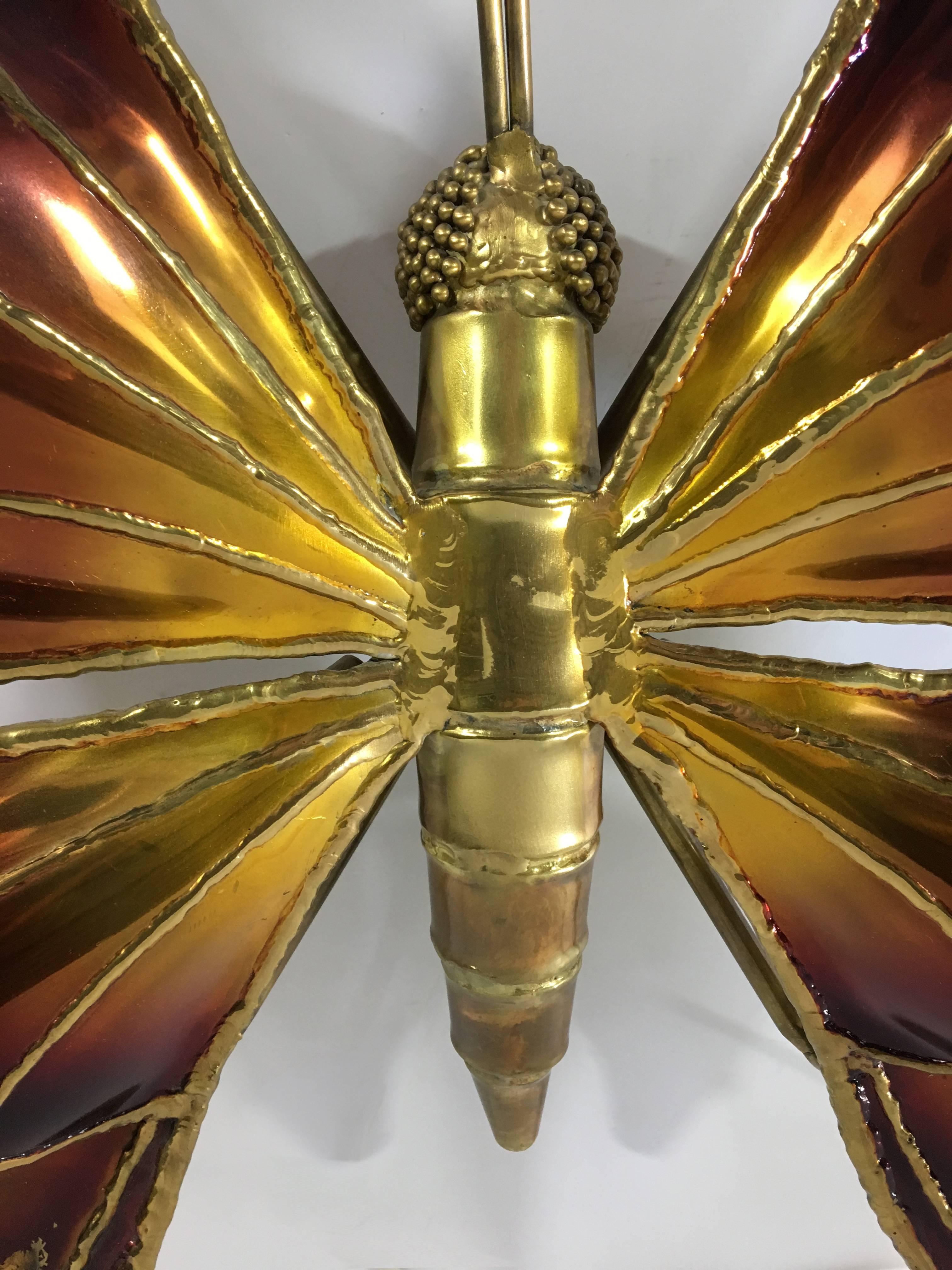 Large Belgian Brass Butterfly Sconce In Excellent Condition For Sale In New York, NY