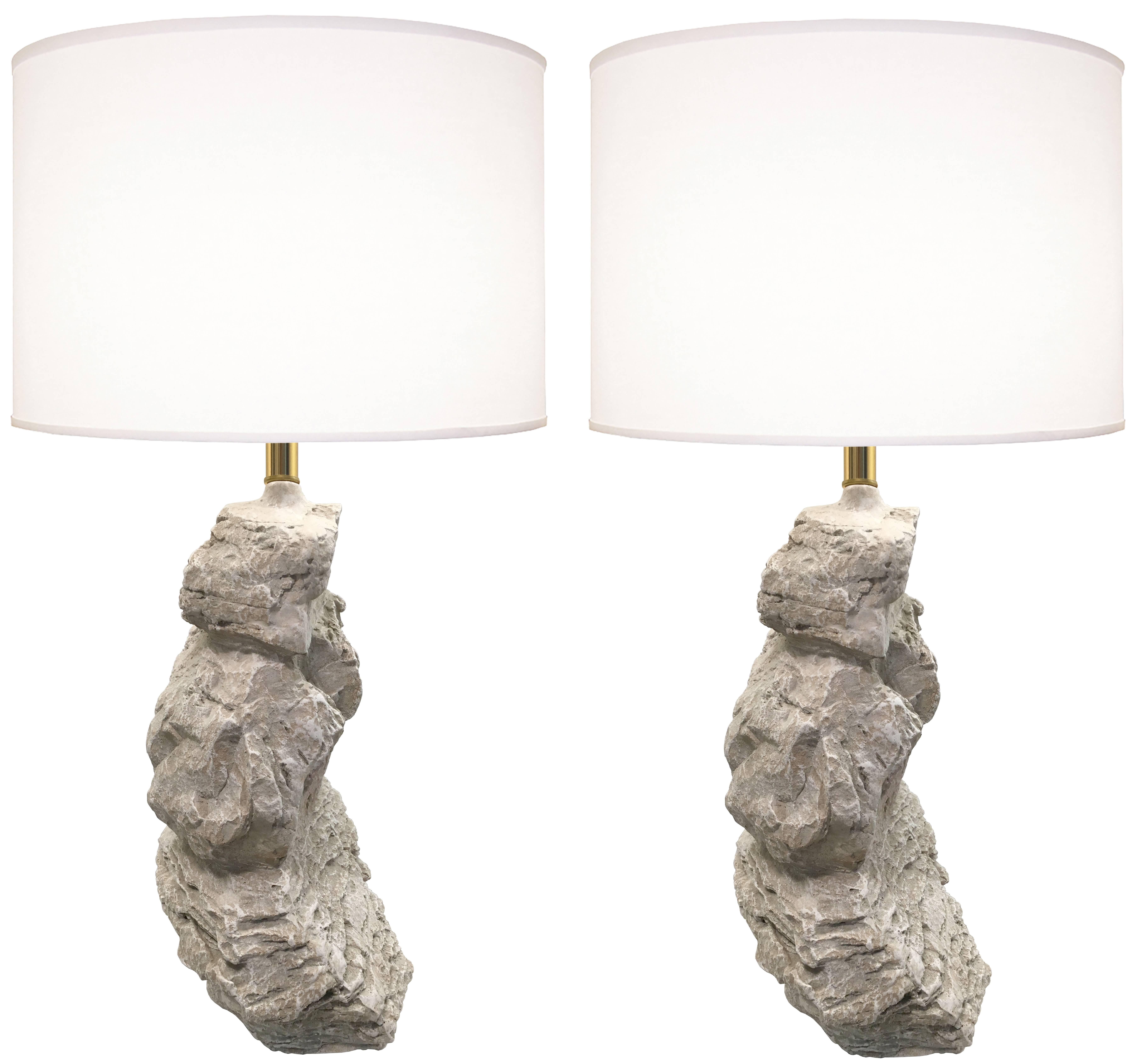 American Pair of 1980s Sculptural Rock-Form Lamps For Sale