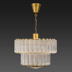 1940s Austrian Two Tiered Fluted Glass and Brass Chandelier