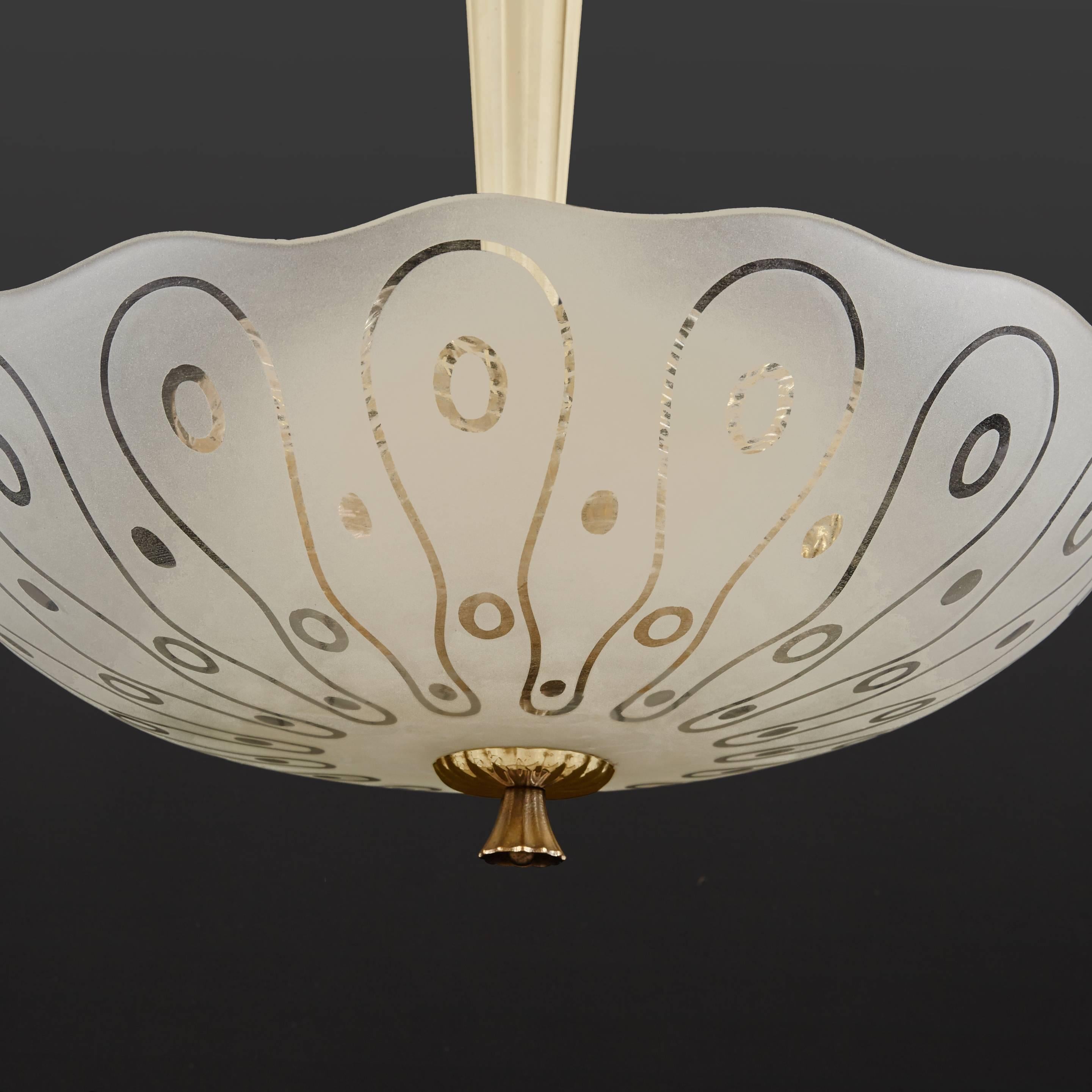 Swedish Stylized Etched Glass Chandelier by Carl Fagerlund for Orrefors For Sale