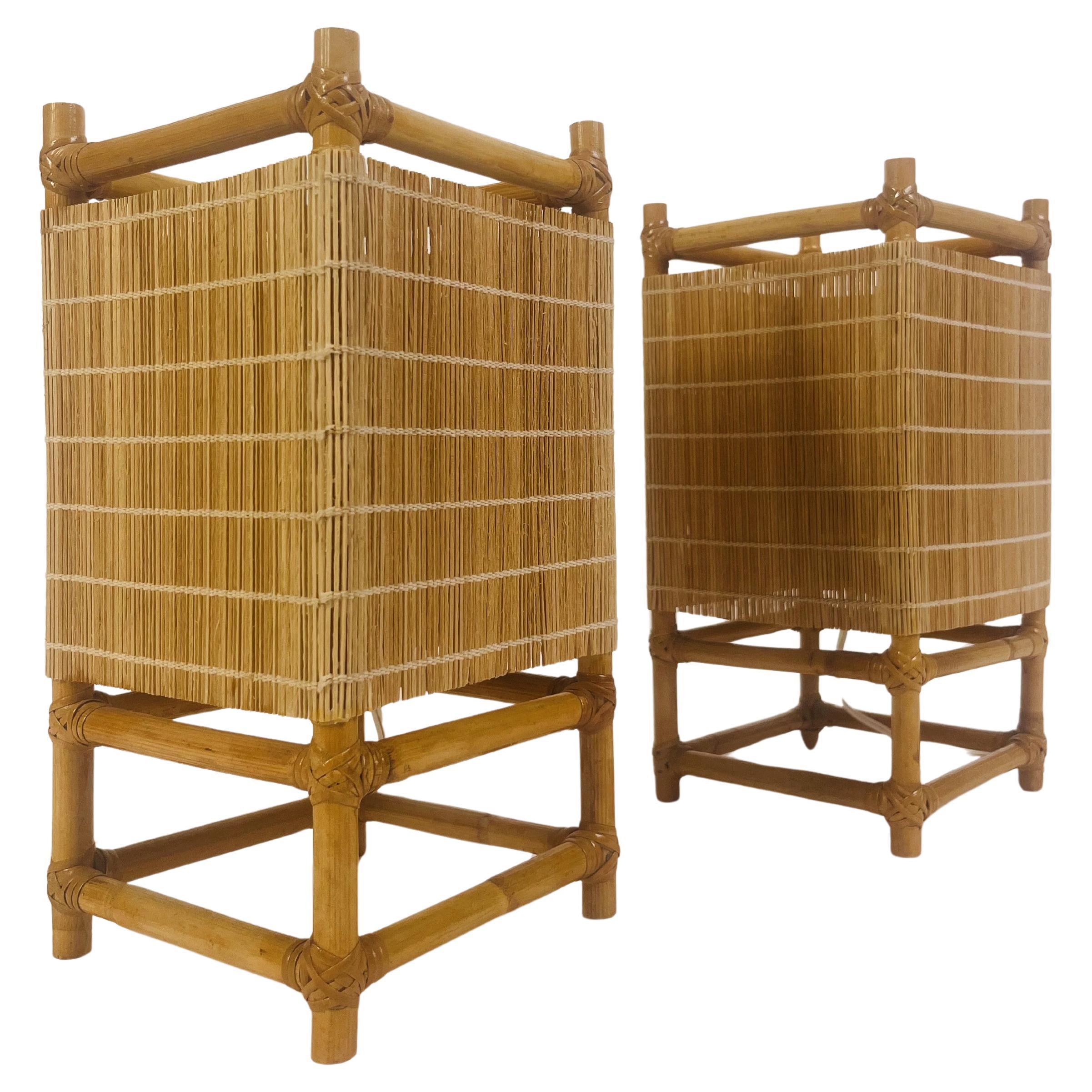 Vintage lamp made of bamboo and natural fibers For Sale