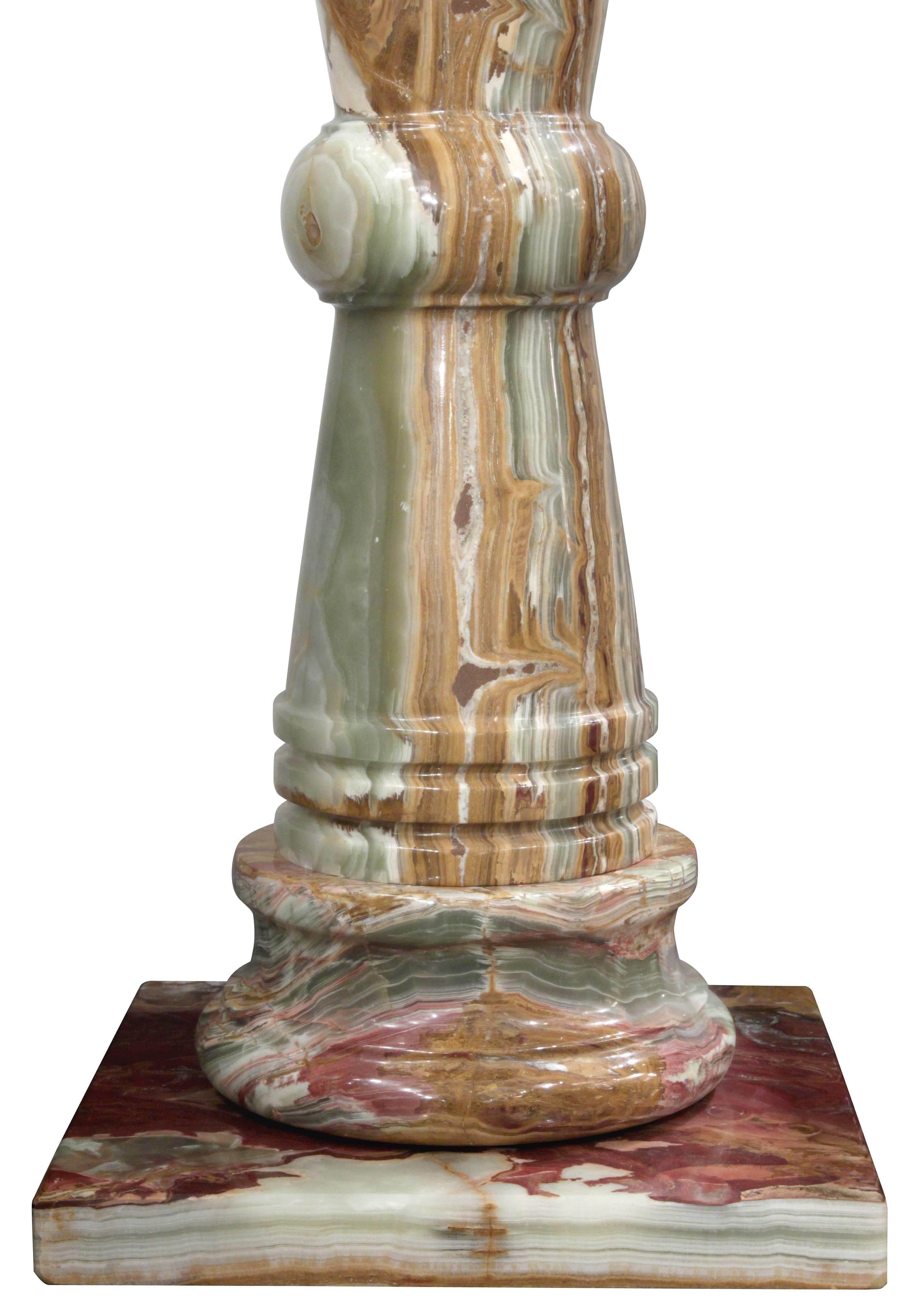 Late 20th Century Pedestal in Polished Green and Brown Onyx