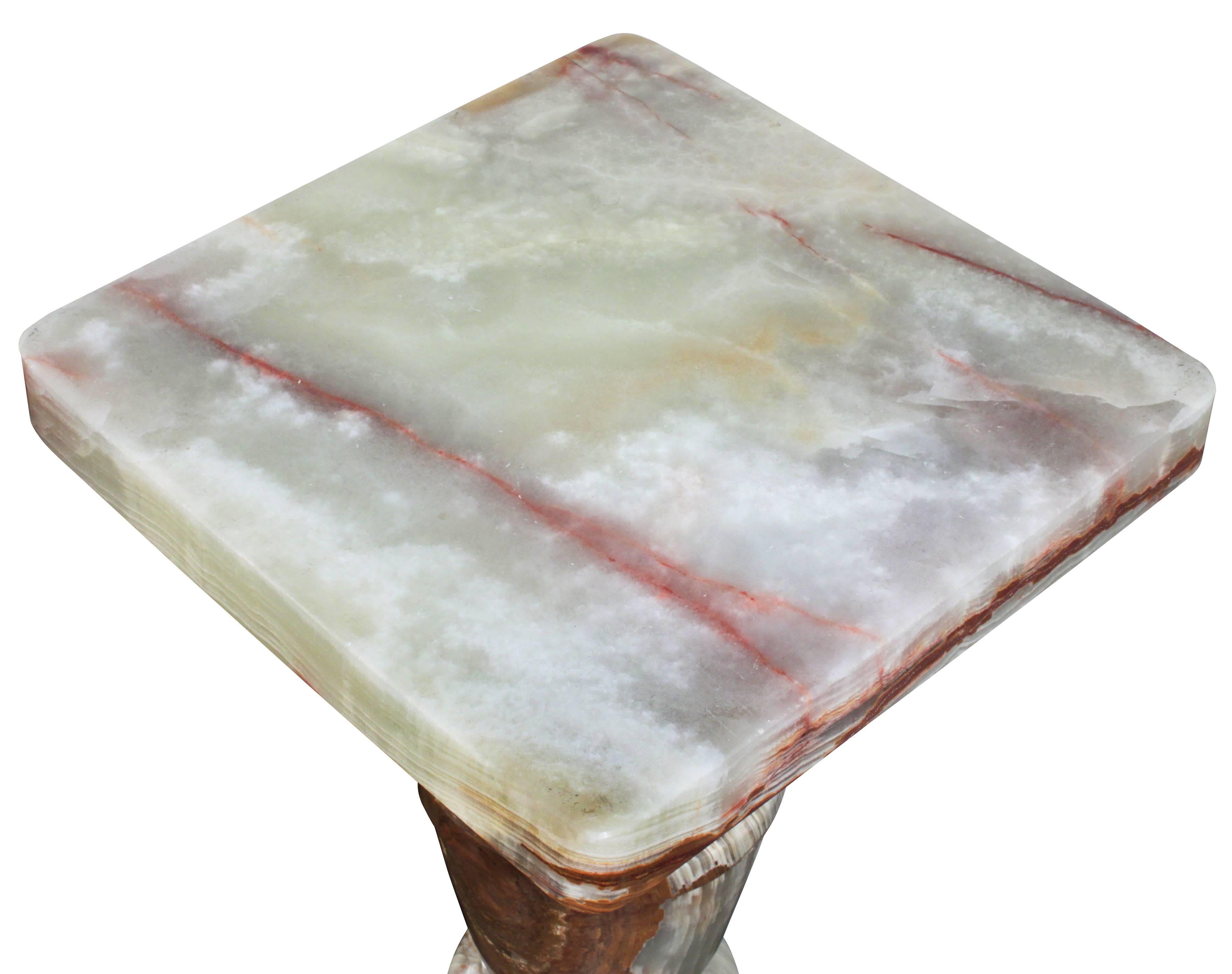 American Pedestal in Polished Green and Brown Onyx