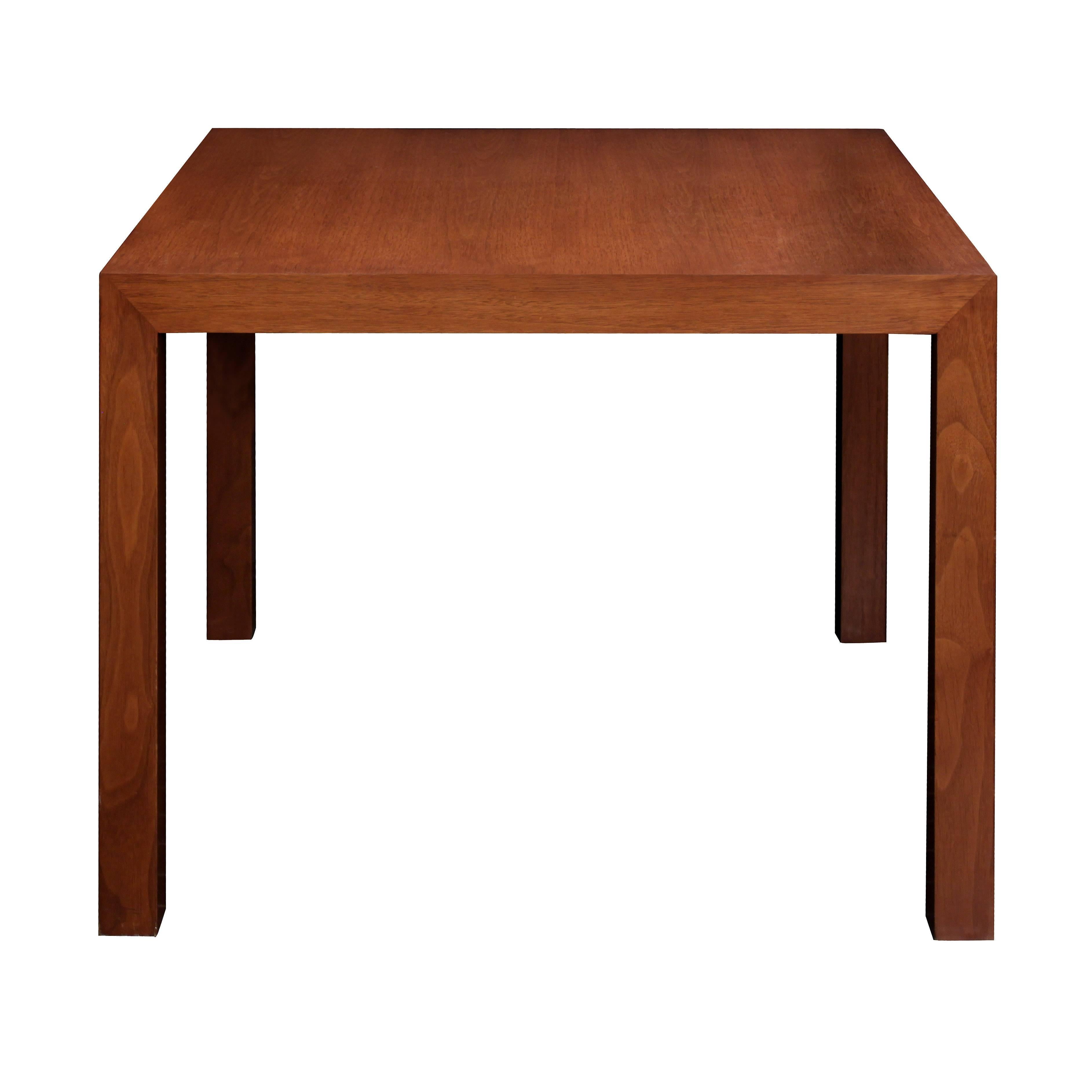 Parsons style side table in walnut by Edward Wormley for Dunbar, American, 1960s (Dunbar tag and label on bottom).