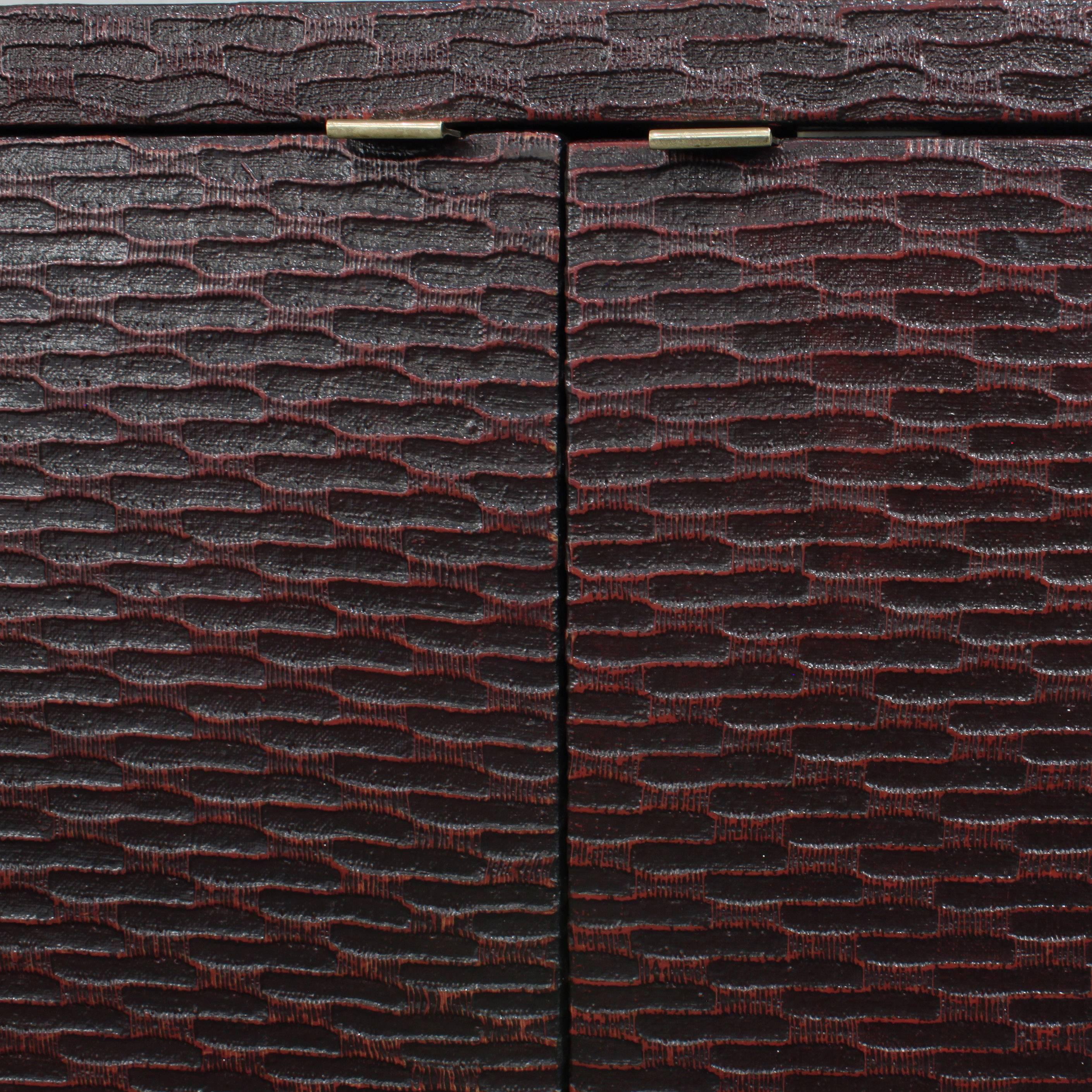 American Credenza in Lacquered Grass Cloth with Brass Pulls