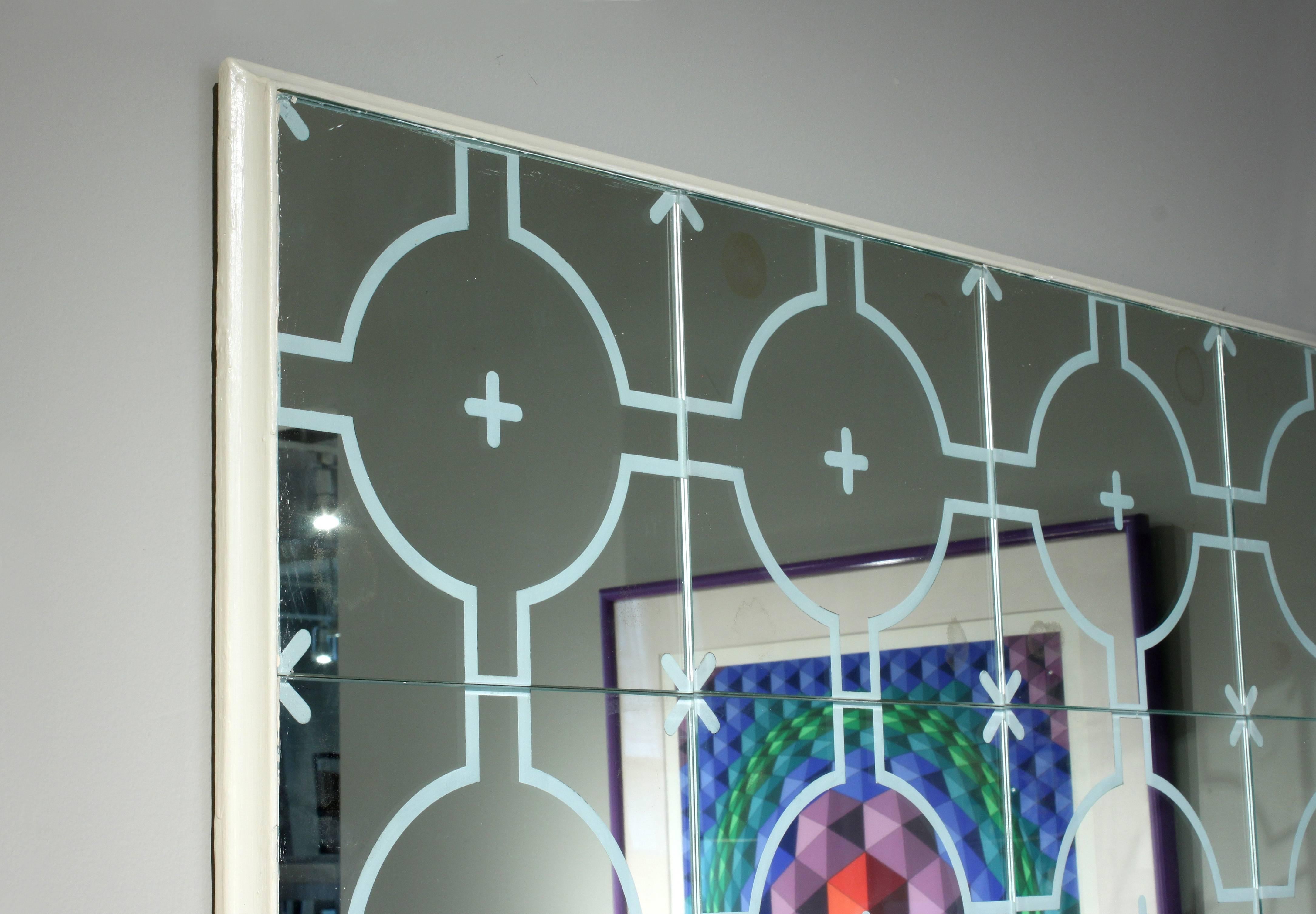 Mid-Century Modern Mirror with Reverse Beveled Geometric Decoration by Tommi Parzinger