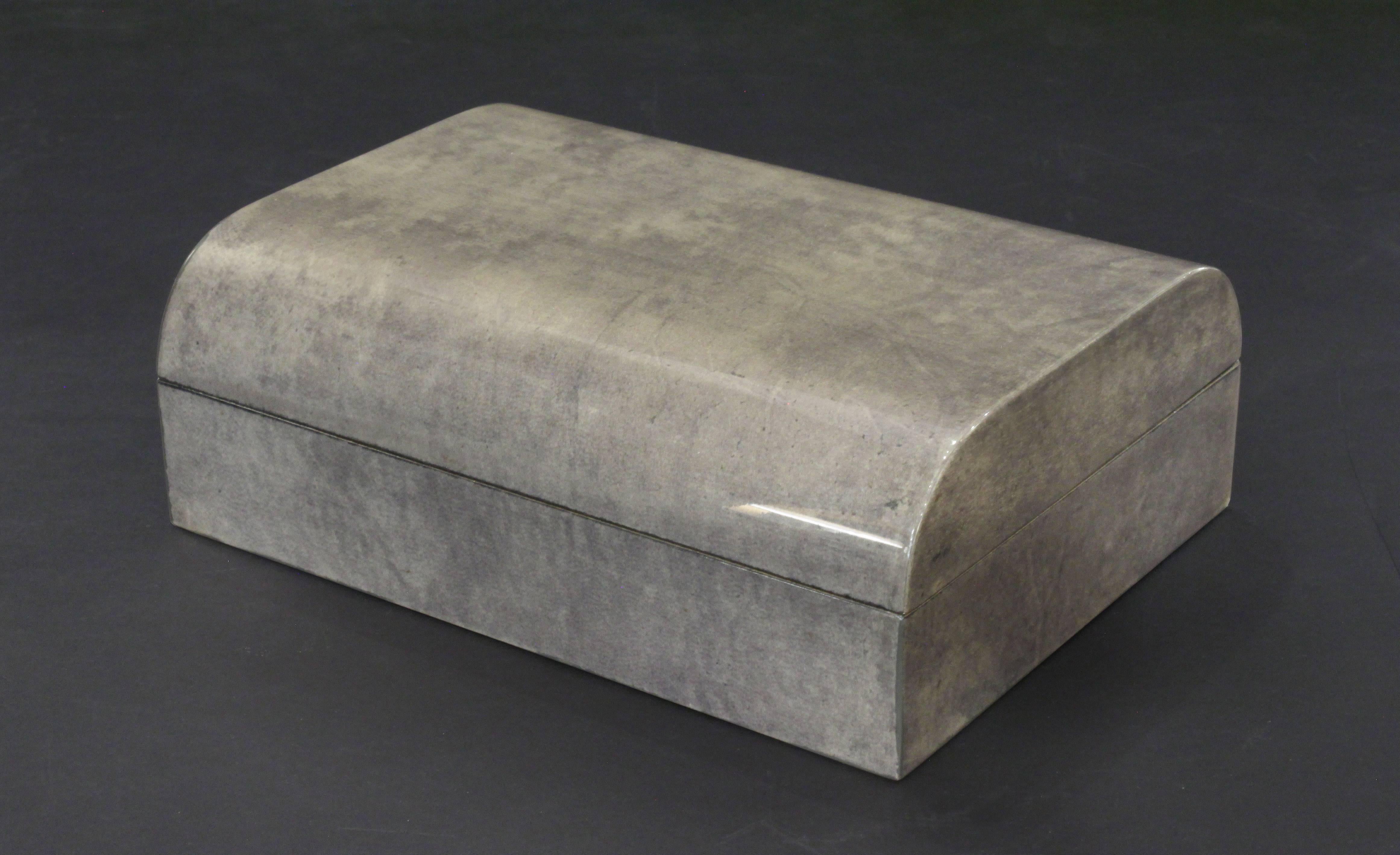 Modern Lidded Box Covered in Lacquered Goatskin