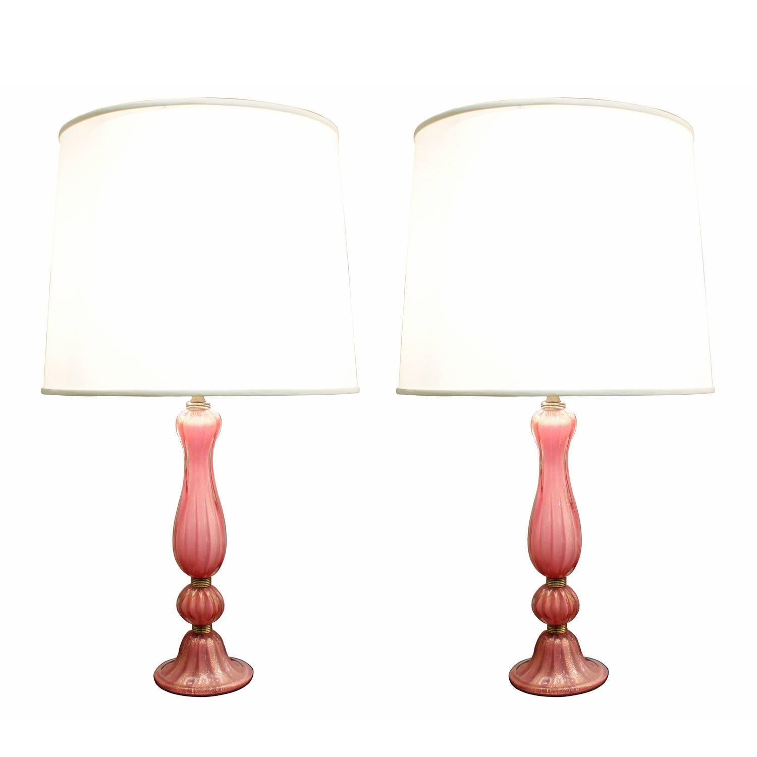 Pair of Exceptional Handblown Glass Table Lamps by Barovier & Toso