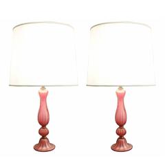 Pair of Exceptional Handblown Glass Table Lamps by Barovier & Toso