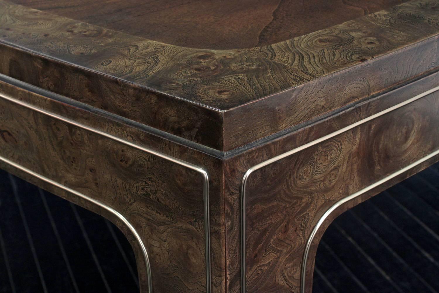 Mid-Century Modern Dining Table in Carpathian Elm with Brass Inlays by Mastercraft