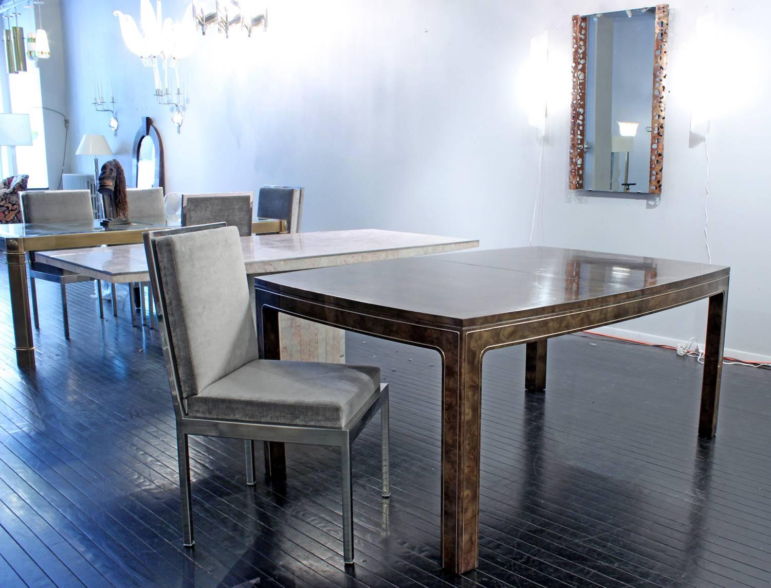Hand-Crafted Dining Table in Carpathian Elm with Brass Inlays by Mastercraft
