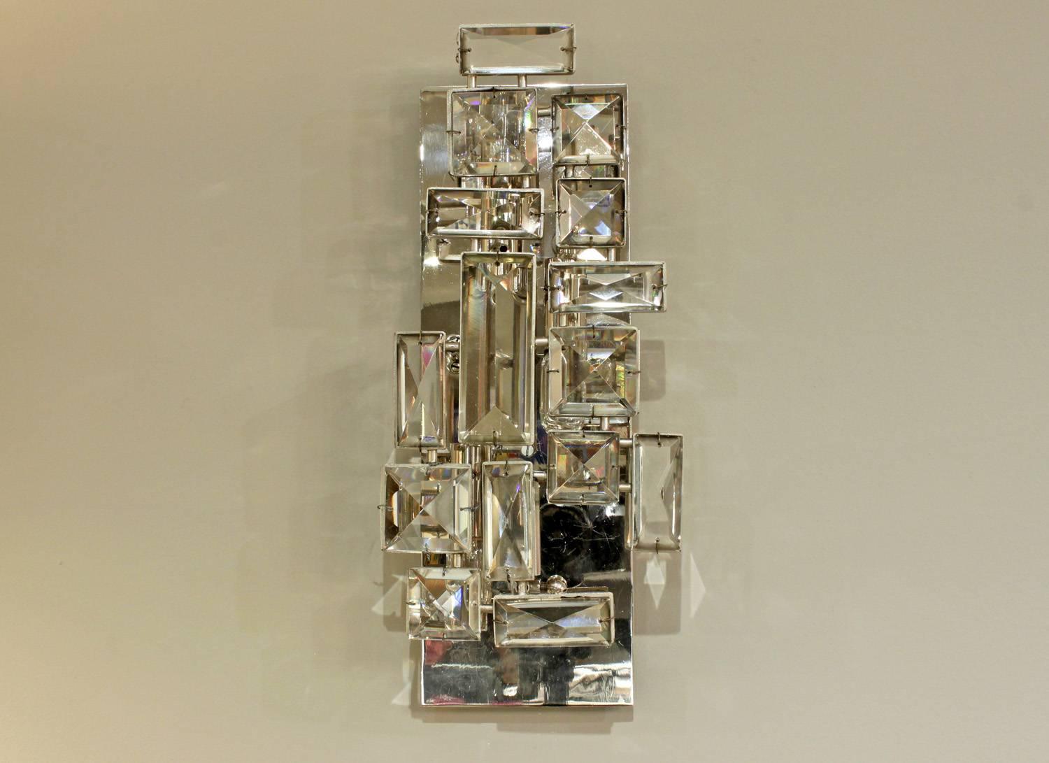 Mid-Century Modern Fine and Rare Sconce with Faceted Crystals by Lobmeyr
