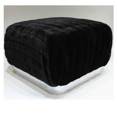 Karl Springer Souffle Ottoman with Polished Steel Base, 1970s