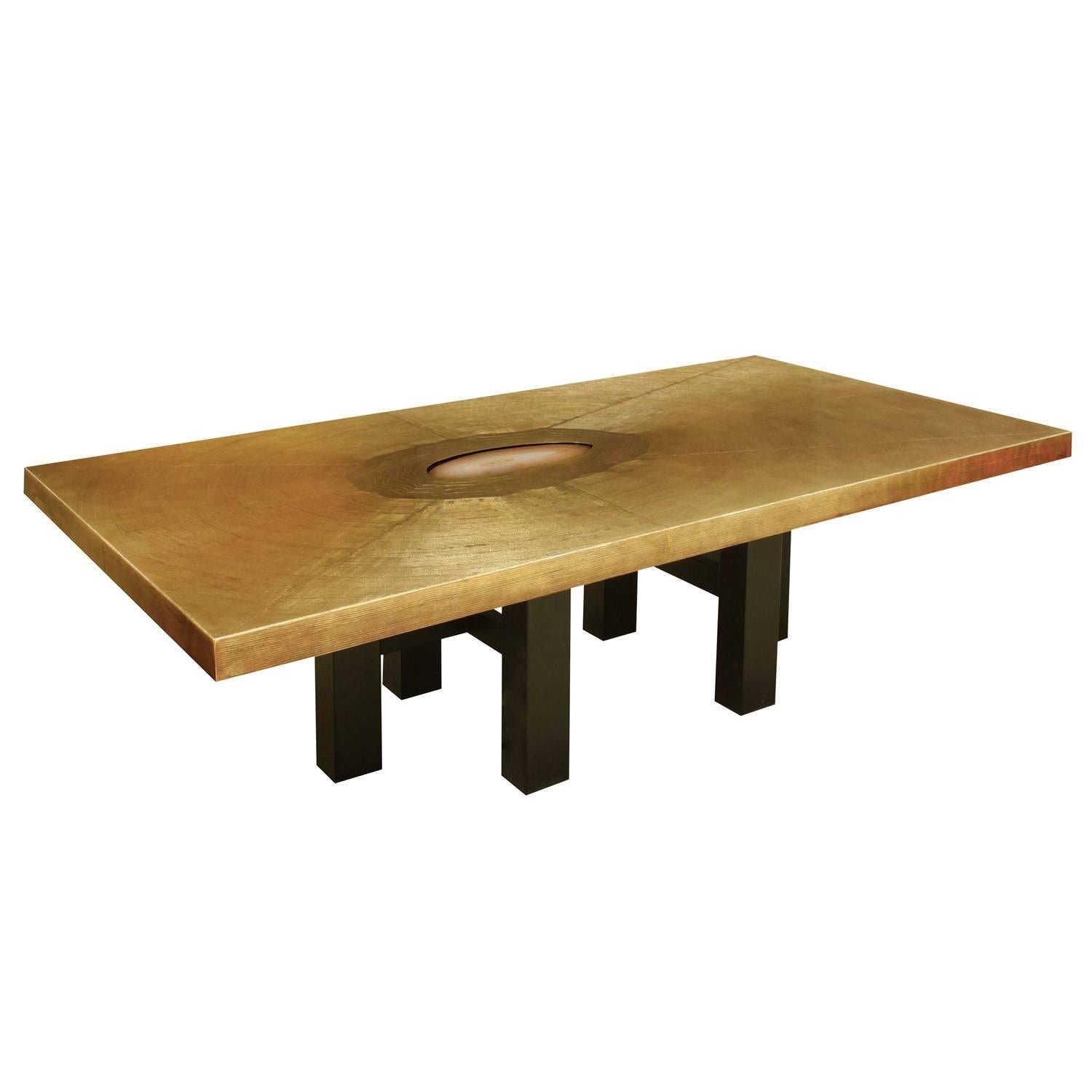 Lova Creation Bronze Coffee Table with Inset Agate, 1970s
