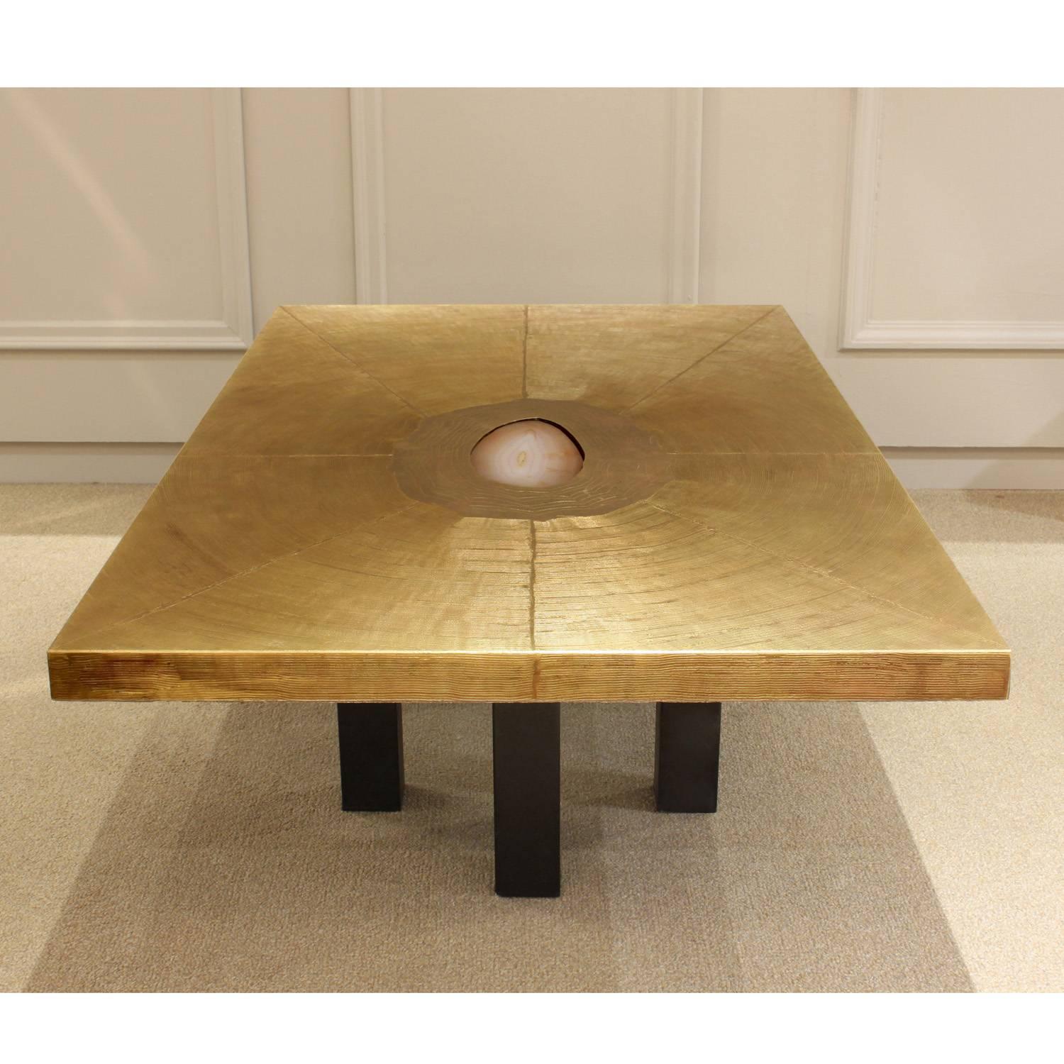 Modern Lova Creation Bronze Coffee Table with Inset Agate, 1970s