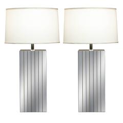 Table Lamps with Mirrored Panels, 1970s