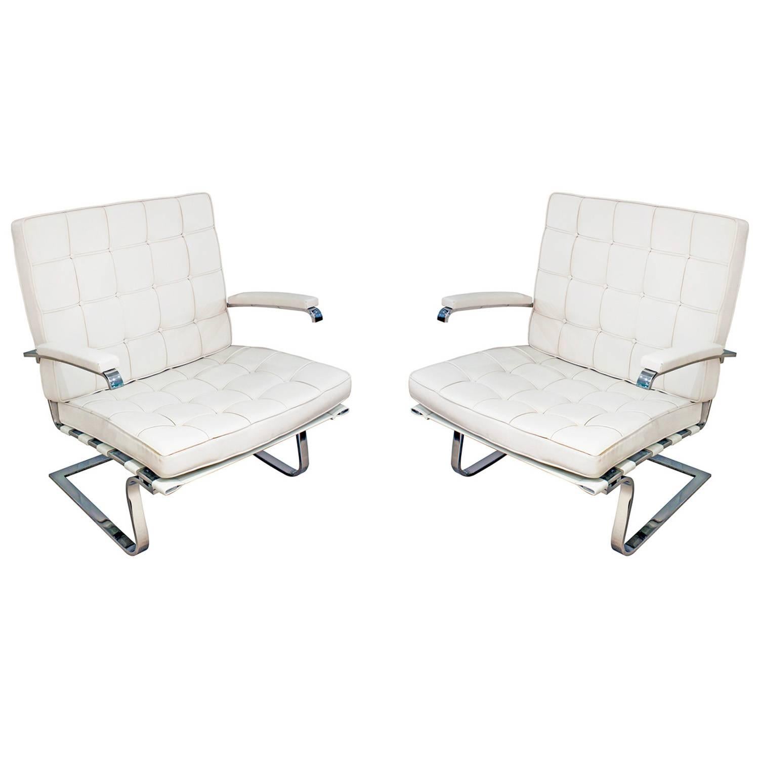 Pair of Tugendhat Chairs in White Leather, 1990s