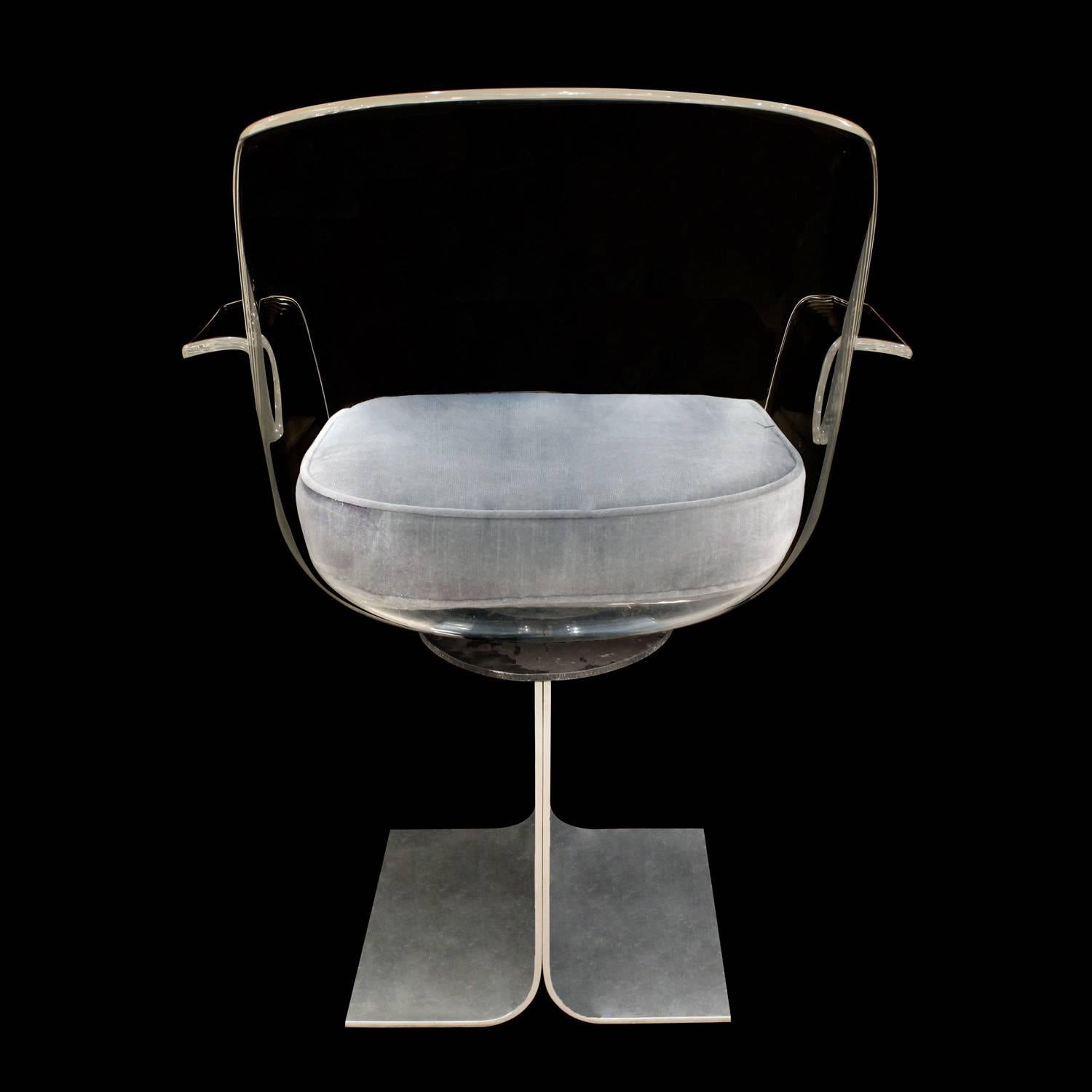 Modern Pace Collection Desk Chair With Swiveling Lucite Seat 1970s