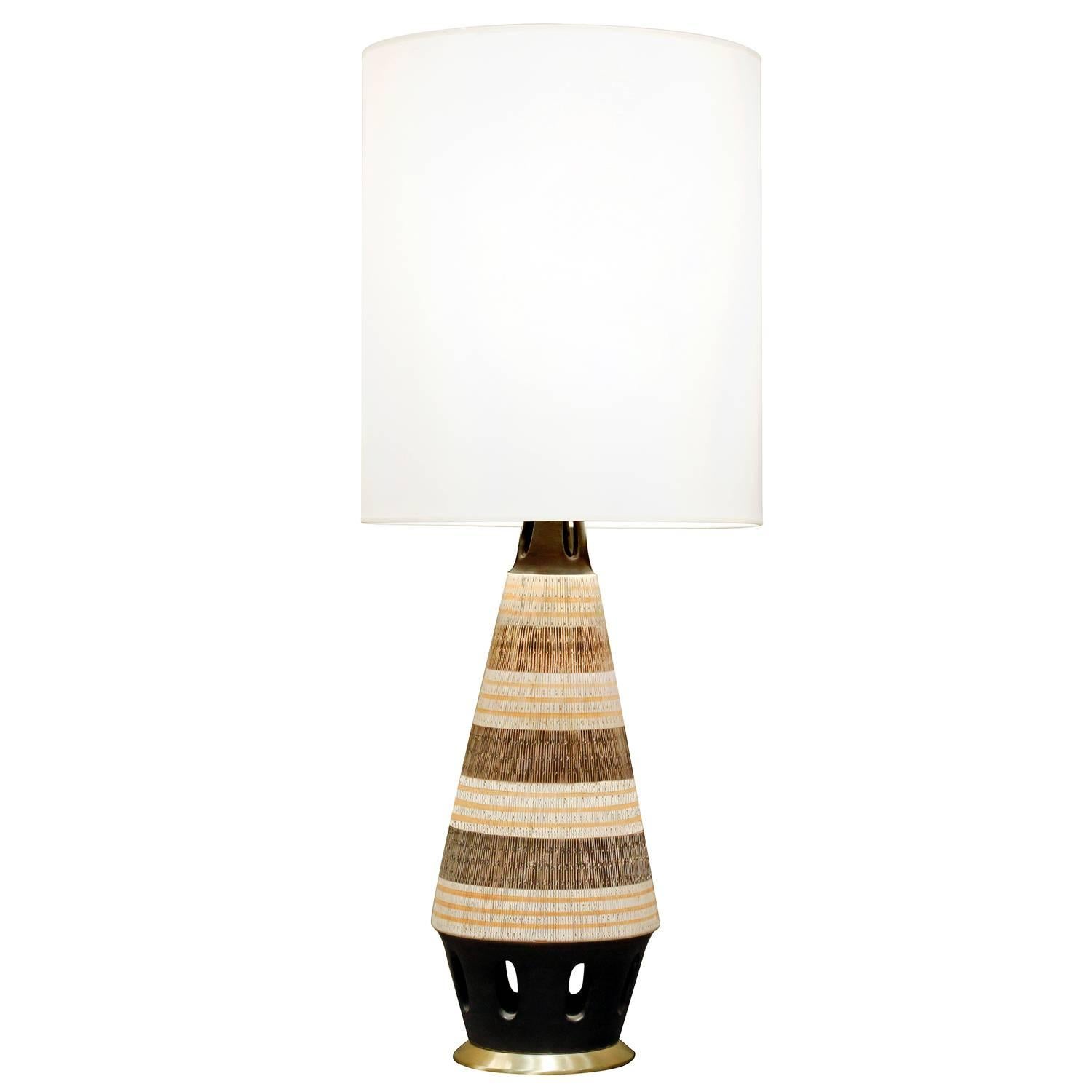 Ceramic Table Lamp with Sgraffito Design, 1950s