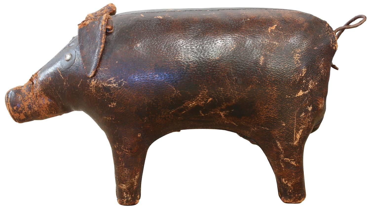 Hand-Crafted Hand-Stitched A&F Leather Pig, 1960s For Sale