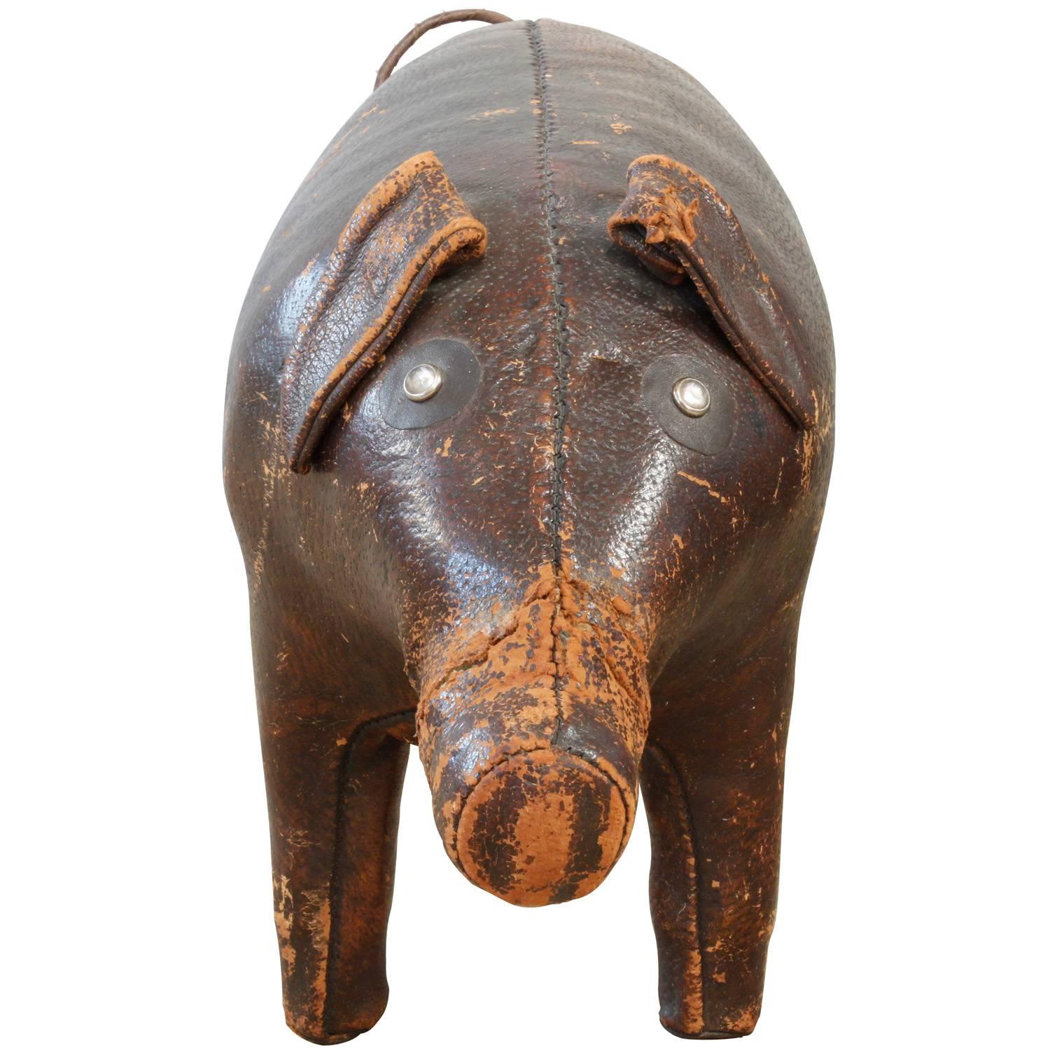 Hand-stitched leather pig designed by Omersa and Company for display at the Abercrombie and Fitch stores, England, 1960s.