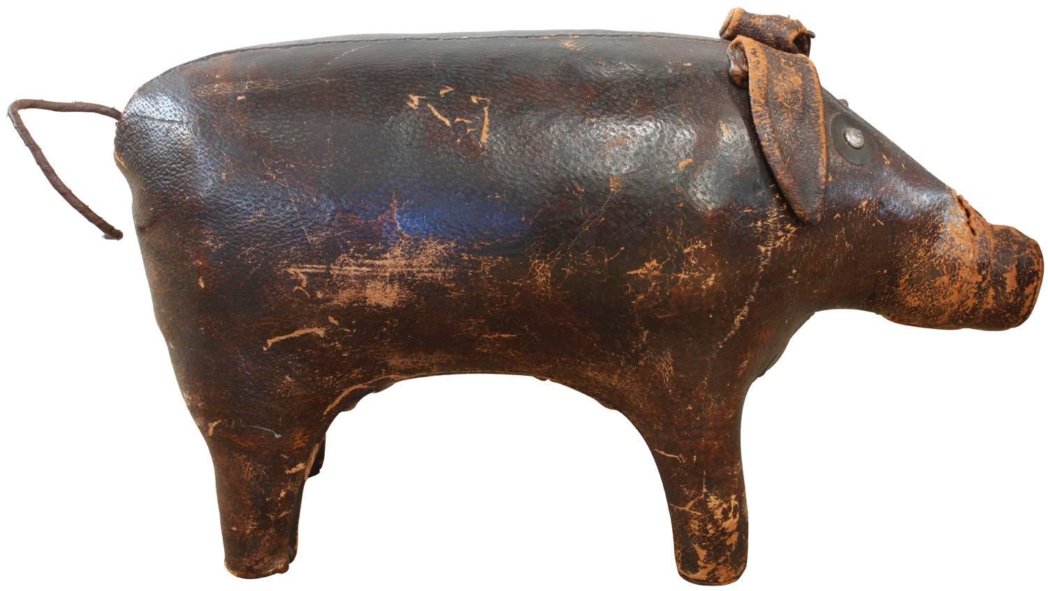 English Hand-Stitched A&F Leather Pig, 1960s For Sale