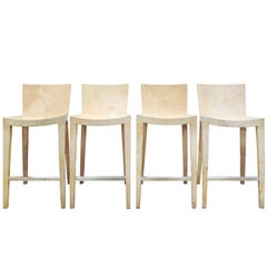 Karl Springer Set of Four Goatskin "JMF Bar Stools", 1979