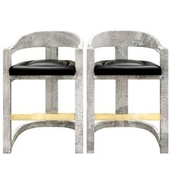 Pair of Karl Springer Goatskin Onassis Bar Stools, 1980s 3