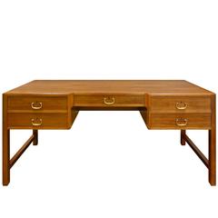 Elegant Desk in Teak with Brass Pulls, 1950s 8