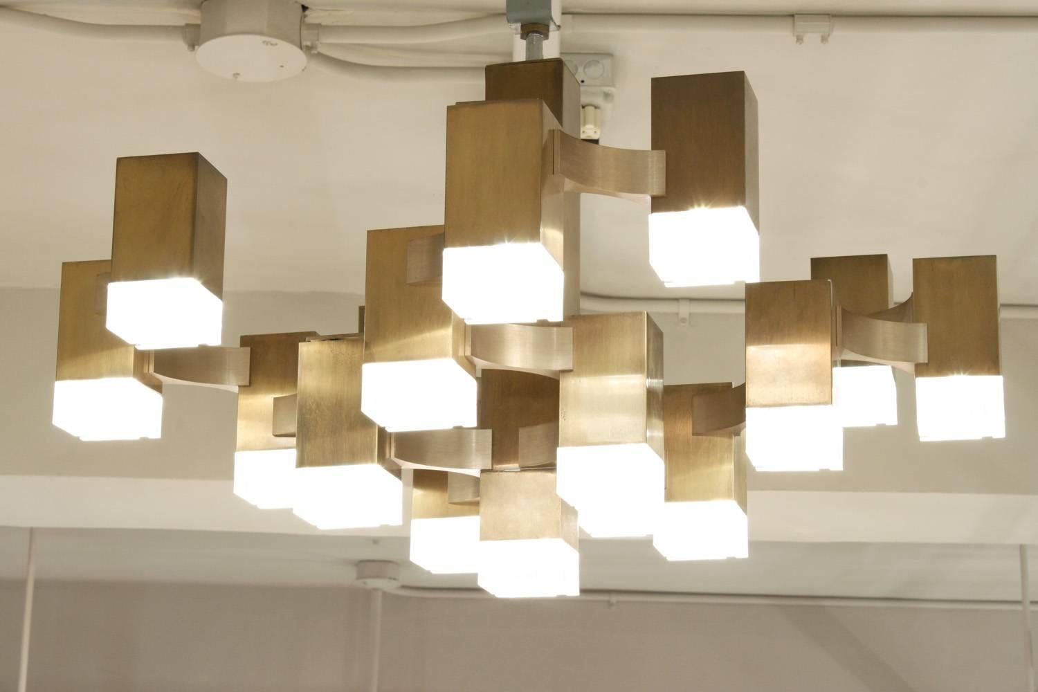 Modern Sciolari Cubist Chandelier in Bronze, 1960s