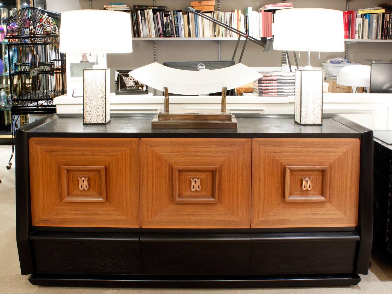 Italian Three-Door Credenza with Copper Pulls, 1940s In Excellent Condition In New York, NY