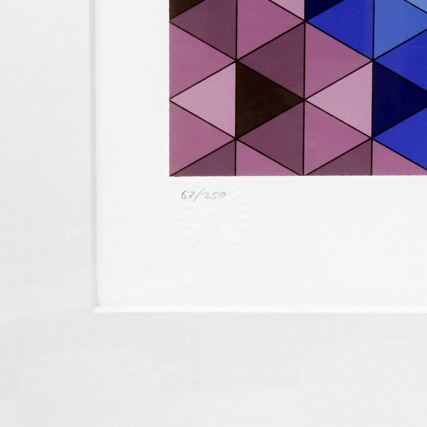 Moderne Impression géométrique avec cadre violet Victor Vasarely, 1970 en vente