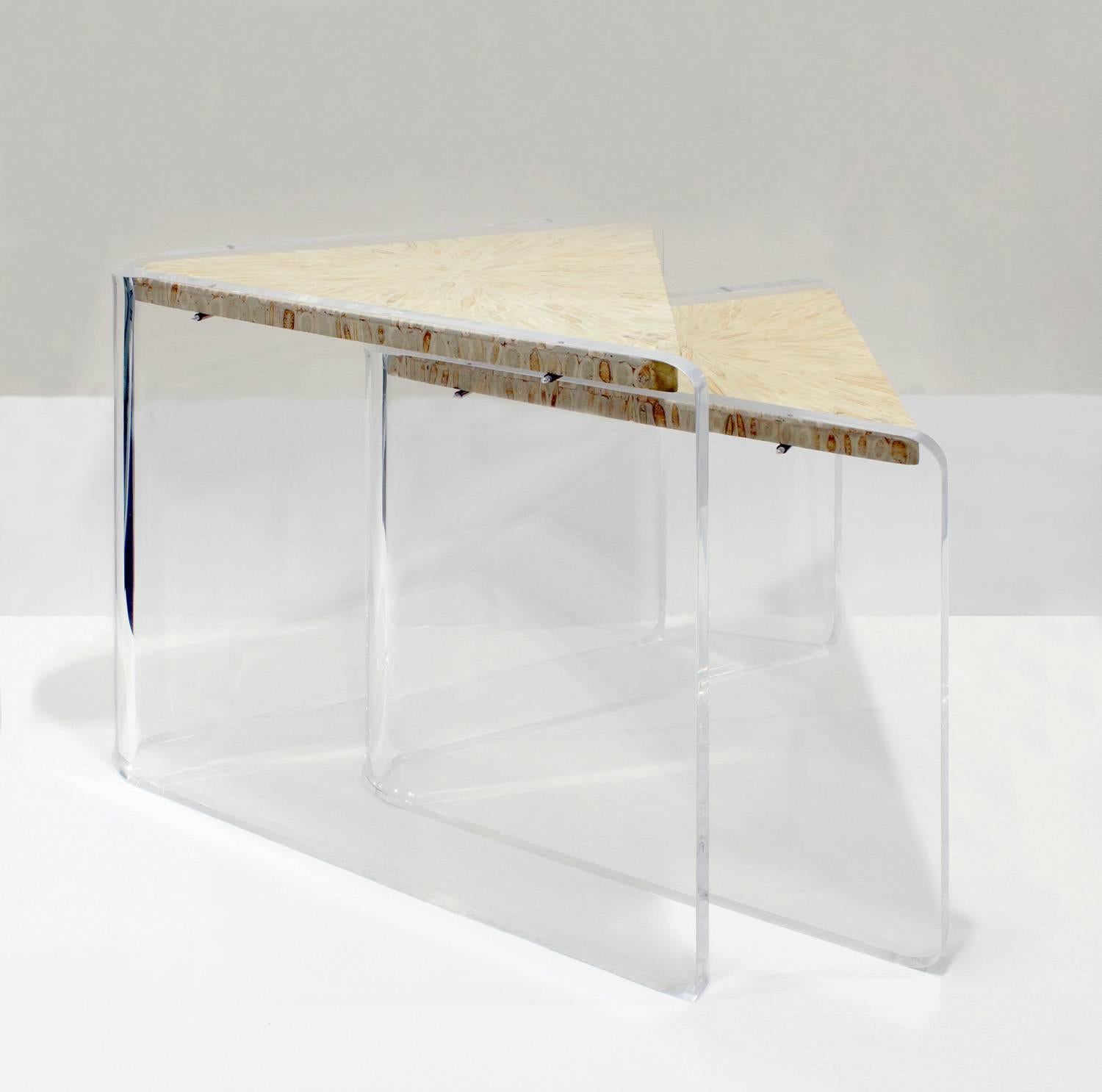 Late 20th Century Enrique Garcel Pair of Lucite and Bone Nesting Tables, 1970s