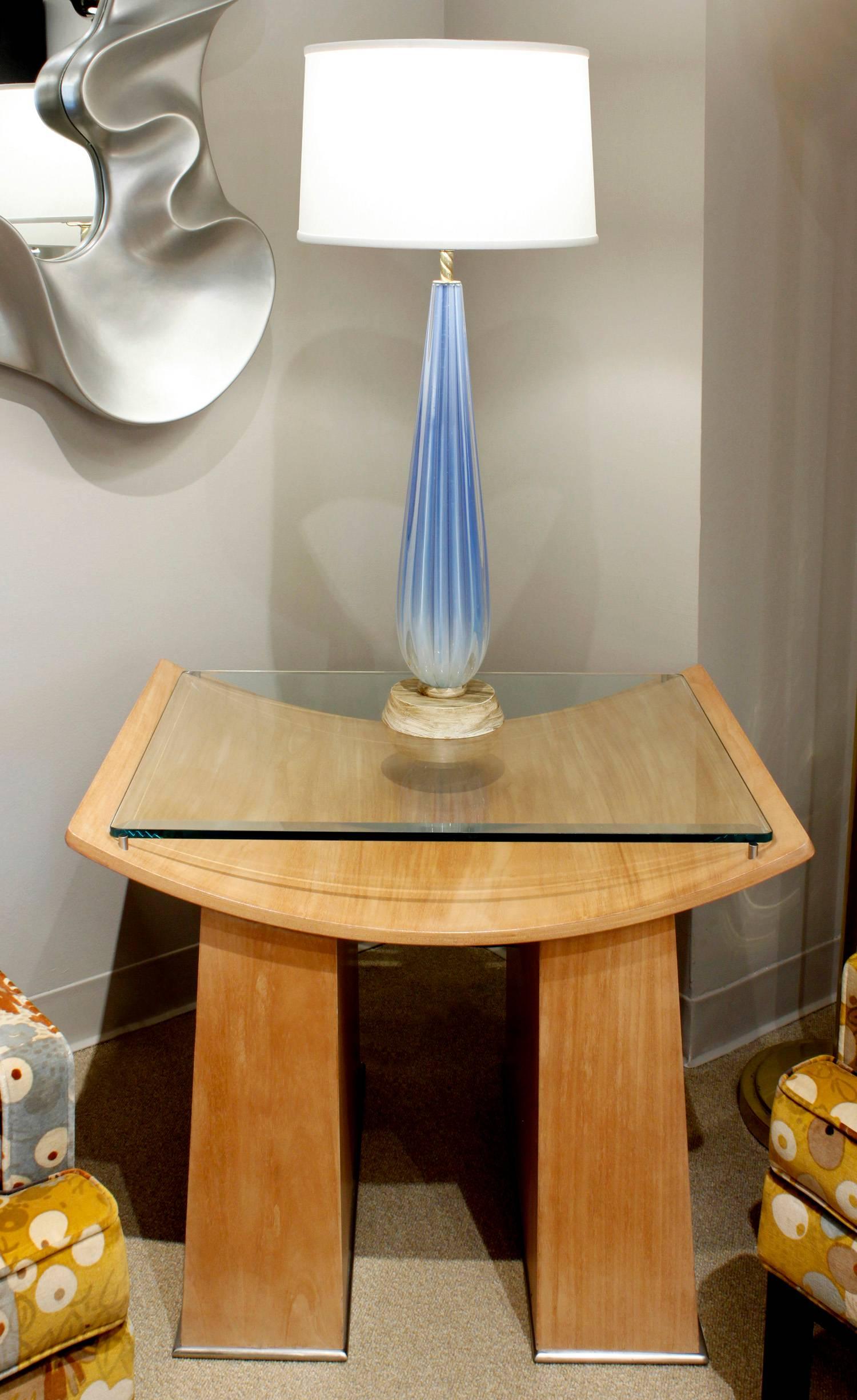 Modern Seguso Blue Channelled Glass Table Lamp, 1950s