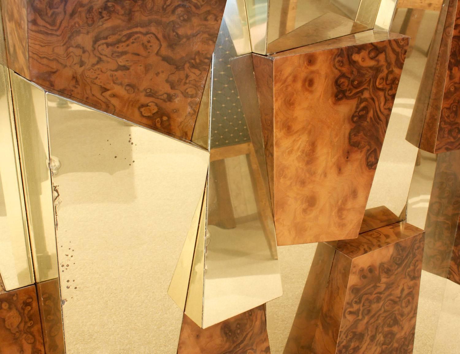 Paul Evans Faceted Brass and Walnut Burl Console or Dining Table Base, 1970s In Good Condition In New York, NY