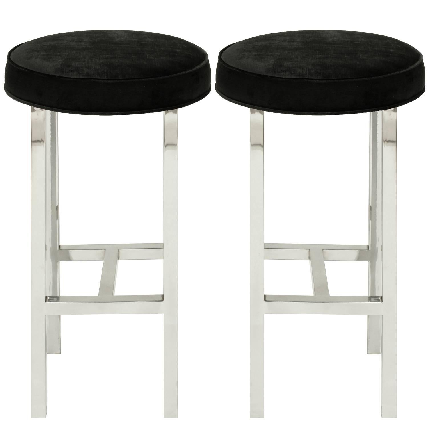 Pace Collection Pair of Bar Stools in Polished Stainless Steel, 1968