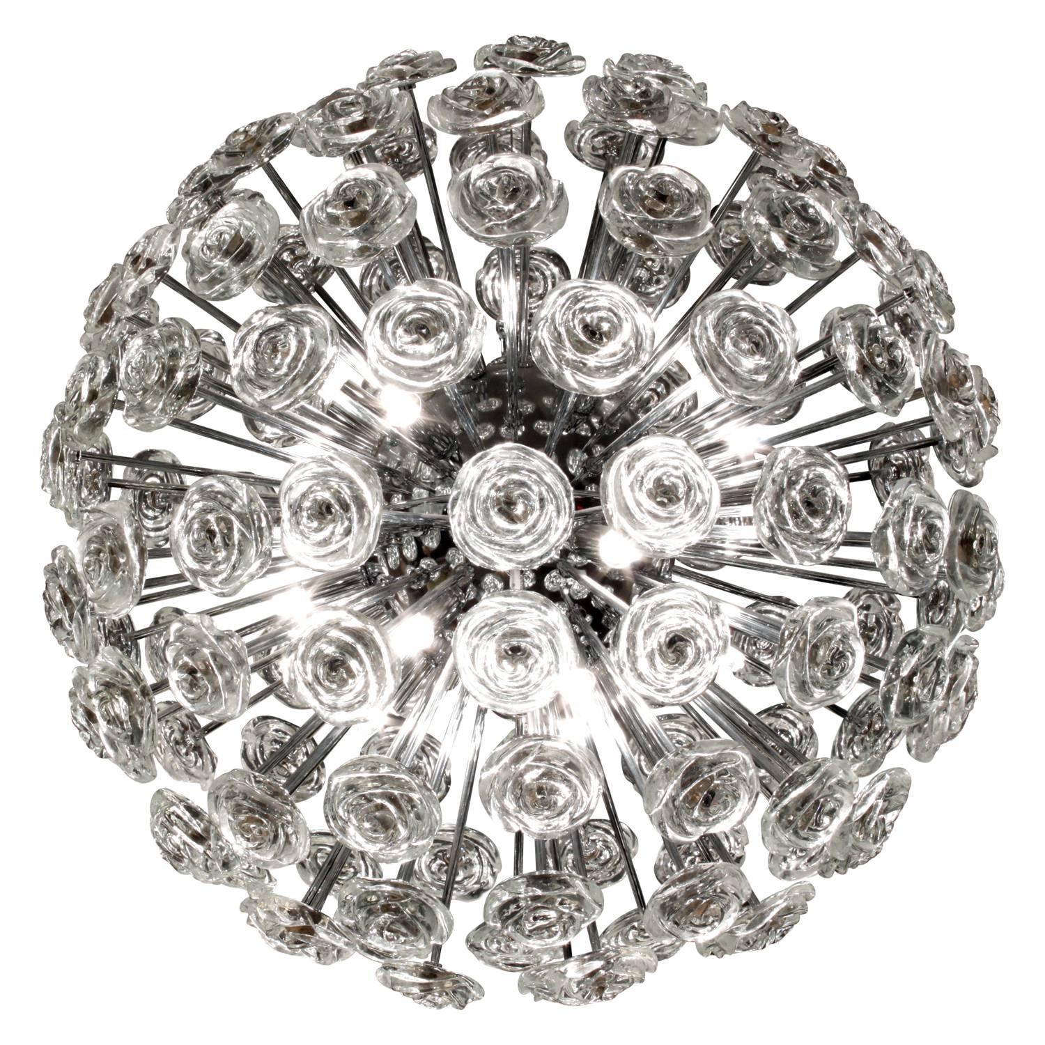Swedish Sphere Chandelier in Chrome with Glass Flowers, 1960s