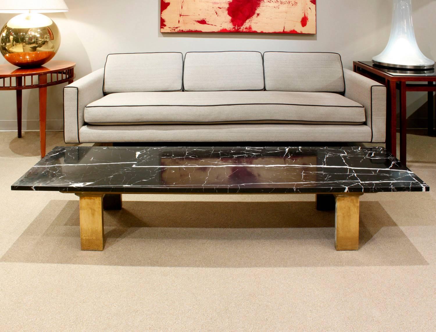 Chic Coffee Table in Black Marble with Brass Legs, 1950s 1